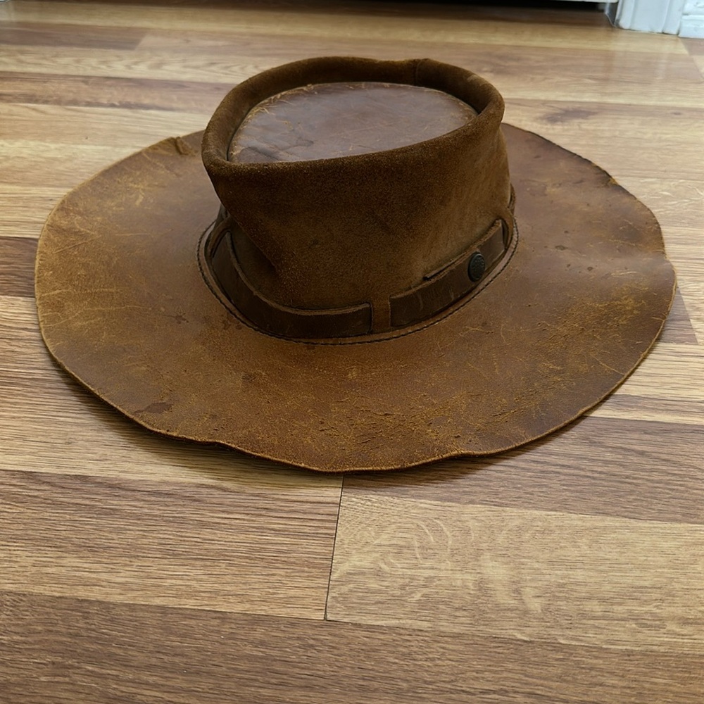Distressed leather hand made outback hat (XL)